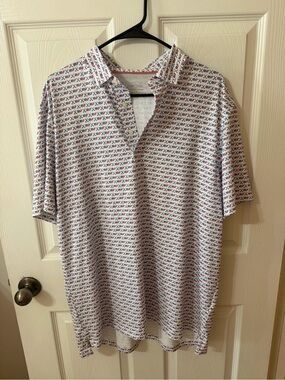 Vineyard Vines White Polo with Red & Blue Micro Pattern